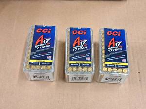 lot 639 image: Lot of (3 Boxes) Cci A17 Varmint Tip 17 HMR 17 gr Rimfire Cartridges 50-count