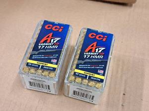 lot 640 image: Lot of (2 Boxes) Cci A17 Varmint Tip 17 HMR 17 gr Rimfire Cartridges 50-count