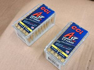 lot 642 image: Lot of (2 Boxes) Cci A17 Varmint Tip 17 HMR 17 gr Rimfire Cartridges 50-count