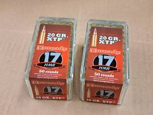 lot 645 image: Lot of (2 Boxes) Hornady XTP 17 HMR 20 gr Centerfire Ammo Rounds 50-count