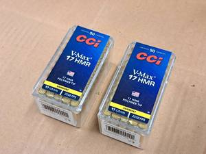 lot 647 image: Lot of (2 Boxes) CCi V-Max Varmint 17 HMR 17 gr Polymer Tip Rimfire Ammo Rounds 50-count