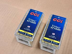 lot 648 image: Lot of (2 Boxes) CCi V-Max Varmint 17 HMR 17 gr Polymer Tip Rimfire Ammo Rounds 50-count