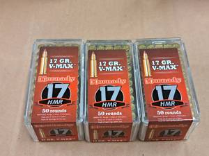 lot 650 image: Lot of (3 Boxes) Hornady V-Max 17 HMR 17 gr Centerfire Ammo Rounds 50-count