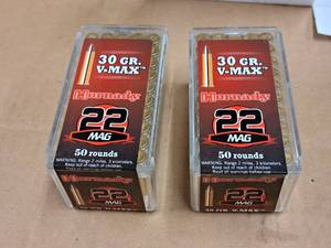 lot 654 image: Lot of (2 Boxes) Hornady V-Max 22 Mag 30 gr Centerfire Ammo Rounds 50-count