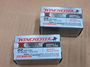 lot 656 image: Lot of (2 Boxes) Winchester Super X Varmint & Small Game 22 Win Mag 40 gr JHP Centerfire Cartridges 50-count