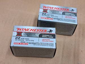 lot 658 image: Lot of (2 Boxes) Winchester Super X Varmint & Small Game 22 Win Mag 40 gr JHP Centerfire Cartridges 50-count