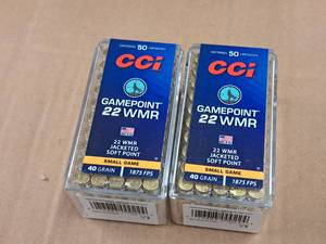 lot 661 image: Lot of (2 Boxes) Cci Gamepoint 22 WMR 40 gr JSP Rimfire Cartridges 50-count