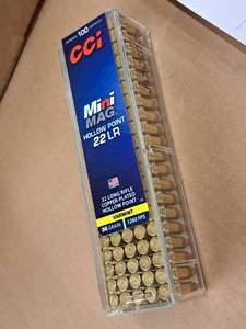 lot 668 image: Lot of (1 Box) CCi Mini Mag 22 Long Rifle 36 gr Copper Plated Hollow Point Rimfire Cartridges 100-count