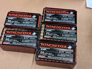 lot 671 image: Lot of (5 Boxes) Winchester Varmint HE 22 Long Rifle 37 gr Rimfire Cartridges 50-count