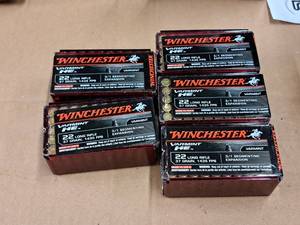lot 672 image: Lot of (5 Boxes) Winchester Varmint HE 22 Long Rifle 37 gr Rimfire Cartridges 50-count