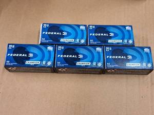 lot 674 image: Lot of (5 Boxes) Federal Champion 22 Long Rifle 40 gr Rimfire Cartridges 50-count
