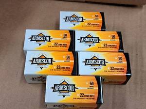 lot 679 image: Lot of (6 Boxes) Armscor Precision 22 Long Rifle 36 gr Hollow Point Rimfire High Velocity Cartridges 50-count
