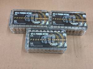 lot 680 image: Lot of (3 Boxes) Federal Premium Punch Flat Nose Personal Defense 22 Long Rifle 29 gr Rimfire Cartridges 50-count