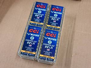lot 682 image: Lot of (4 Boxes) CCi Meateater Copper-22 Small Game 22 Long Rifle 21 gr Copper Polymer Rimfire Cartridges 50-count