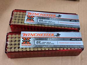 lot 687 image: Lot of (2 Boxes) Winchester Super X Small Game 22 Long Rifle 40 gr Power-Point Copper Plated Rimfire Cartridges 100-count
