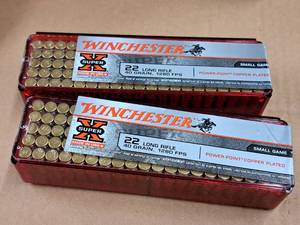 lot 688 image: Lot of (2 Boxes) Winchester Super X Small Game 22 Long Rifle 40 gr Power-Point Copper Plated Rimfire Cartridges 100-count