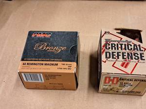 lot 703 image: Hornady Critical Defense 44 Special 20-count, PMC Bronze Remington 44 Mag Centerfire Revolver Cartridges 25-count