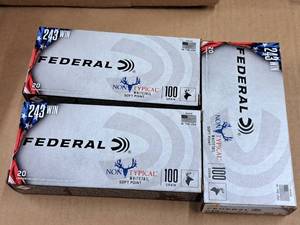 lot 715 image: Lot of (3 Boxes) Federal 243 Win 100 gr Soft Point Centerfire Rifle Cartridges 20-count
