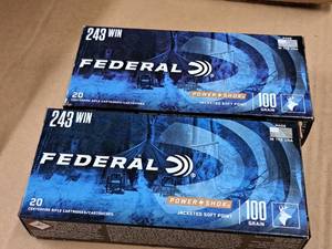 lot 719 image: Lot of (2 Boxes) Federal Power Shok 243 Win 100 gr JSP Centerfire Rifle Cartridges 20-count