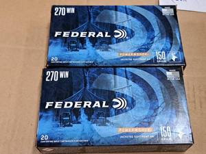 lot 726 image: Lot of (2 Boxes) Federal Power Shok 270 Win 150 gr JSP Rifle Cartridges 20-count