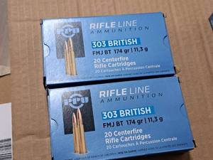 lot 737 image: Lot of (2 Boxes) Rifle Line Ammunition 303 British 174 gr FMJ BT Rifle Cartridges 20-count