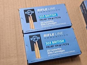 lot 738 image: Lot of (2 Boxes) Rifle Line Ammunition 303 British 174 gr FMJ BT Rifle Cartridges 20-count