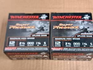 lot 745 image: Lot of (2 Boxes) Winchester Super Pheasant Upland Game 12 Gauge 2-34 1-38oz 5-shot Magnum High Brass Copper Plated Shot Shotgun Shells 25-count