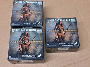 lot 756 image: Lot of (3 Boxes) Federal Meateater Premium Bismuth Waterfowl & Upland 12 Gauge 2-34 1-14oz 5 Shot Shotshells 25-count