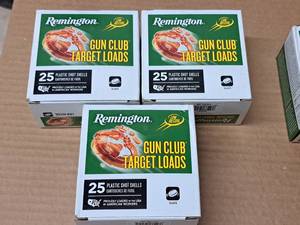 lot 757 image: Lot of (3 Boxes) Remington Low Recoil Gun Club Target Loads 12 Gauge 2-34 1oz 8 Shot Plastic Shot Shells 25-count