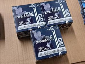 lot 767 image: Lot of (2 Boxes) Fiocchi Field Dynamics 12 Gauge 2-34 1-14oz 7.5 Shot High Velocity Shotshells 25-count