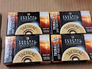 lot 764 image: Lot of (4 Boxes) Federal Truball Premium Law Enforcement Tactical 12 Gauge 2-34 1oz Rifled Slug Shotshells 5-count