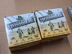 lot 762 image: Lot of (2 Boxes) Hevi Hammer Hevi-Shot 12 Gauge 3 1-14oz 2 Shot Shotshells 25-count