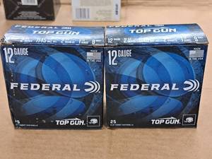 lot 772 image: Lot of (2 Boxes) Federal Top Gun 12 Gauge 2 1-18oz 9 Shot Shotshells 25-count