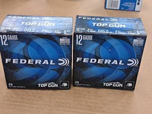 lot 773 image: Lot of (2 Boxes) Federal Top Gun 12 Gauge 2 1-18oz 9 Shot Shotshells 25-count