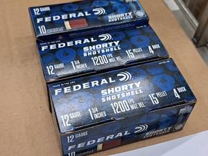 lot 784 image: Lot of (3 Boxes) Federal Shorty Shot 12 Gauge 1-34 15 Pellet 4 Buck Shotshells 10-count