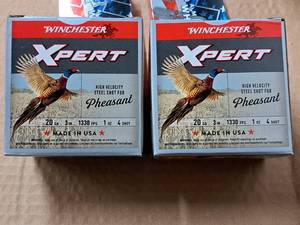 lot 800 image: Lot of (2 Boxes) Winchester Xpert 20 Gauge 3 1oz 4 Shot Hgh Velocity Steel Shot for Pheasant Shotshells 25-count