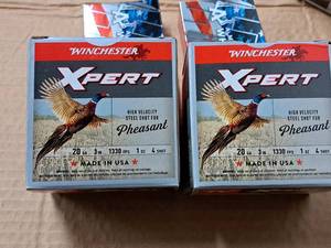lot 801 image: Lot of (2 Boxes) Winchester Xpert 20 Gauge 3 1oz 4 Shot Hgh Velocity Steel Shot for Pheasant Shotshells 25-count