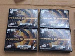 lot 814 image: Lot of (4 Boxes) Federal Truball Premium 20 Gauge 2-34 34oz Rifled Slug HP Shotshells 5-count