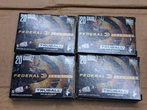 lot 815 image: Lot of (4 Boxes) Federal Truball Premium 20 Gauge 2-34 34oz Rifled Slug HP Shotshells 5-count