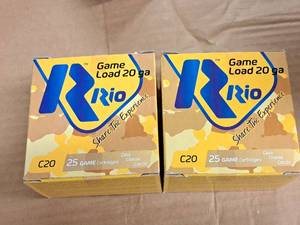 lot 827 image: Lot of (2 Boxes) Rio Game Load 20 Gauge 2-34 78oz Slug Shot Game Cartridges 25-count