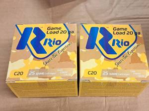lot 828 image: Lot of (2 Boxes) Rio Game Load 20 Gauge 2-34 78oz Slug Shot Game Cartridges 25-count
