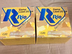 lot 830 image: Lot of (2 Boxes) Rio Game Load 20 Gauge 2-34 78oz Slug Shot Game Cartridges 25-count