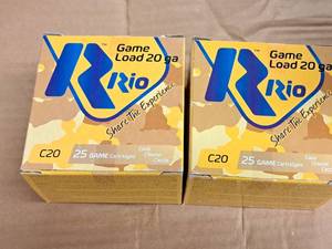 lot 831 image: Lot of (2 Boxes) Rio Game Load 20 Gauge 2-34 78oz Slug Shot Game Cartridges 25-count