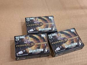 lot 812 image: Lot of (3 Boxes) Federal Truball Premium 20 Gauge 2-34 34oz Rifled Slug HP Shotshells 5-count