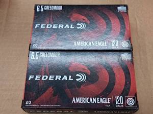 lot 975 image: Lot of (2 Boxes) Federal American Eagle 6.5 Creedmore 120 gr TMJ Centerfire Rifle Cartridges 20-count