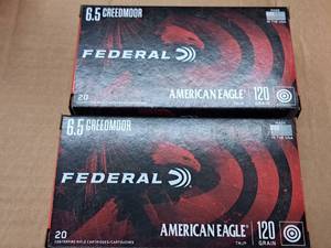 lot 976 image: Lot of (2 Boxes) Federal American Eagle 6.5 Creedmore 120 gr TMJ Centerfire Rifle Cartridges 20-count