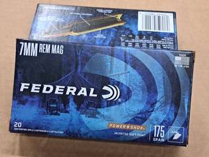 lot 967 image: Lot of (2 Boxes) Federal Power Shok 7mm REM MAG 175 gr Rifle Cartridges 20-count