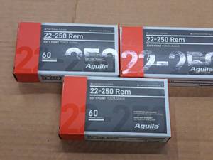 lot 935 image: Lot of (3 Boxes) Aguila 22-250 REM 60 gr Soft Point Centerfire Cartridges 20-count