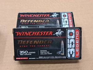 lot 948 image: Lot of (2 Boxes) Winchester Defender 350 Legend 160 gr Bonded Protected Hollow Point Cartridges 20-count