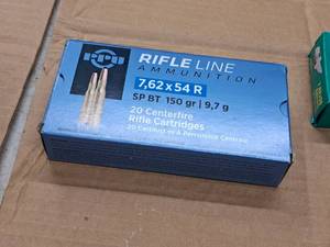 lot 937 image: Lot of (1 Box) Rifle Line Ammunition 7.62x54R 150 gr SPBT Centerfire Rifle Cartridges 20-count